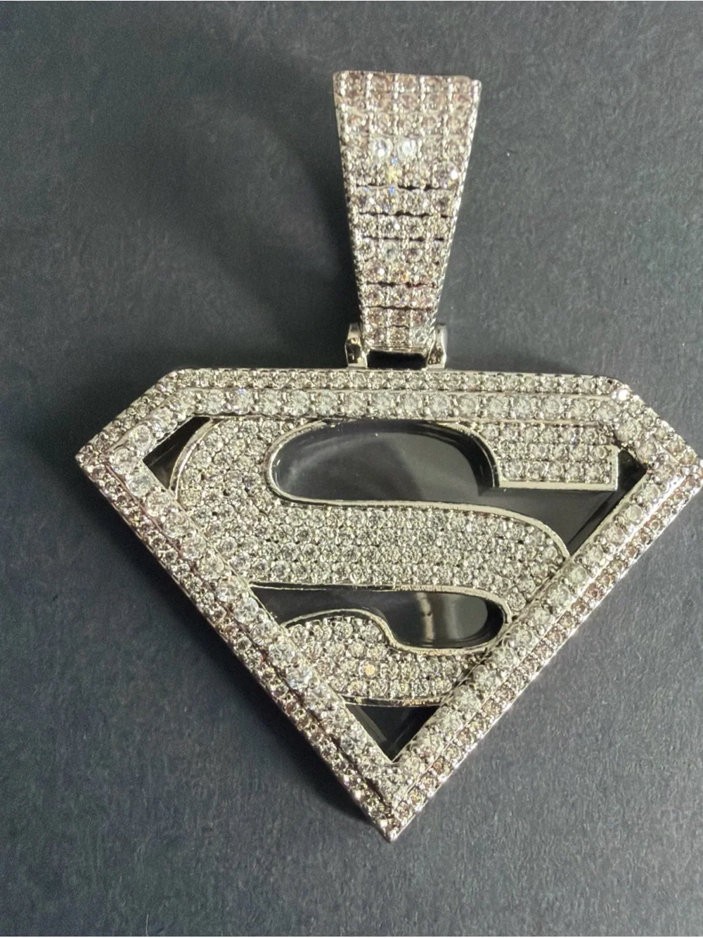Cubic Zirconia Superman S Pendant - Silver Sparkle
